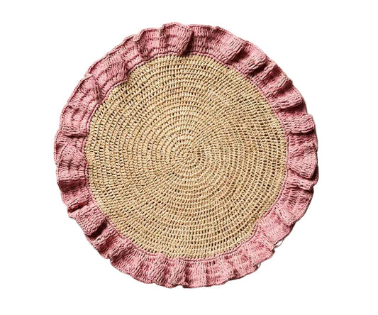 Handwoven Raffia Ruffle Placemat – Boho Chic Table Décor – Summer Table Accent