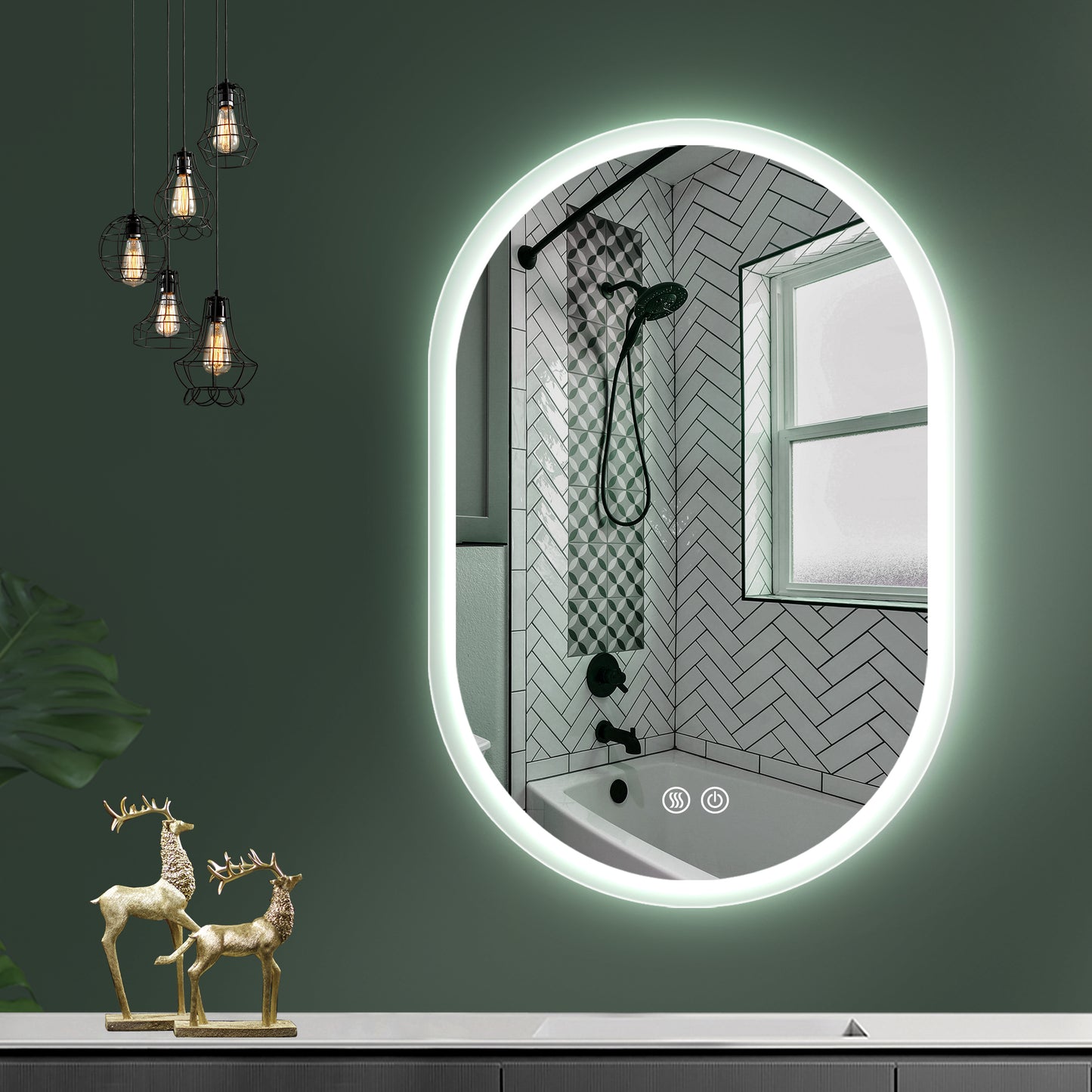 36X24 Inch Bathroom Mirror with Lights, Anti Fog Dimmable LED Mirror for Wall Touch Control, Frameless Oval Smart Vanity Mirror Vertical Hanging