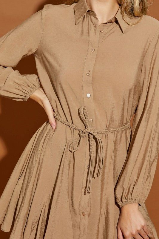 Twisted Belt Shirt Dress