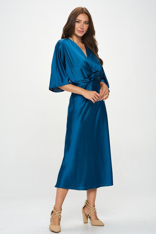 Satin Stretch Solid Dress with Front Twist