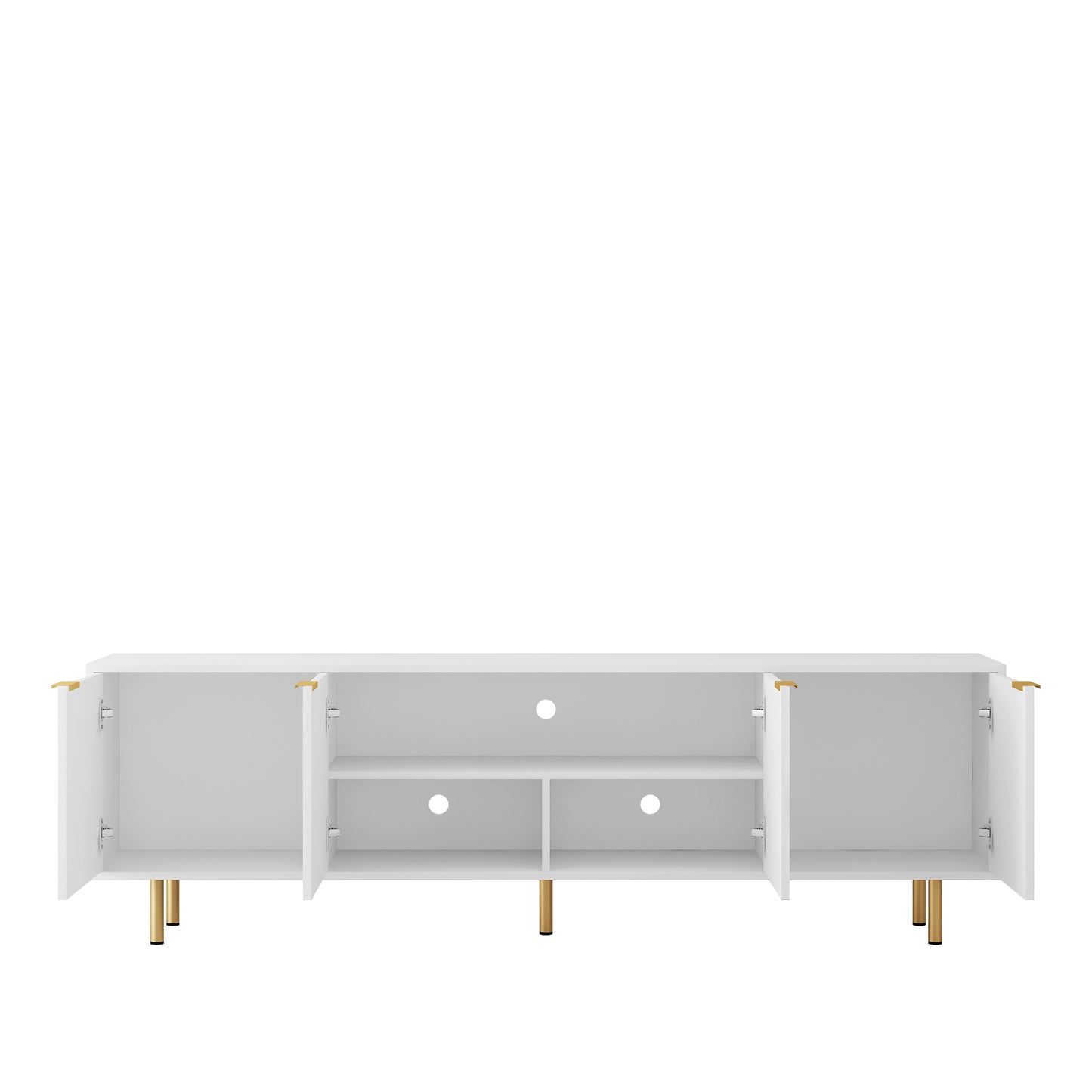 White Modern TV Stand Fluted 68" with Power Outlet, Entertainment Center with Storage Doors, TV Console Media Cabinet,  for 55+ Inch TV, Living Room