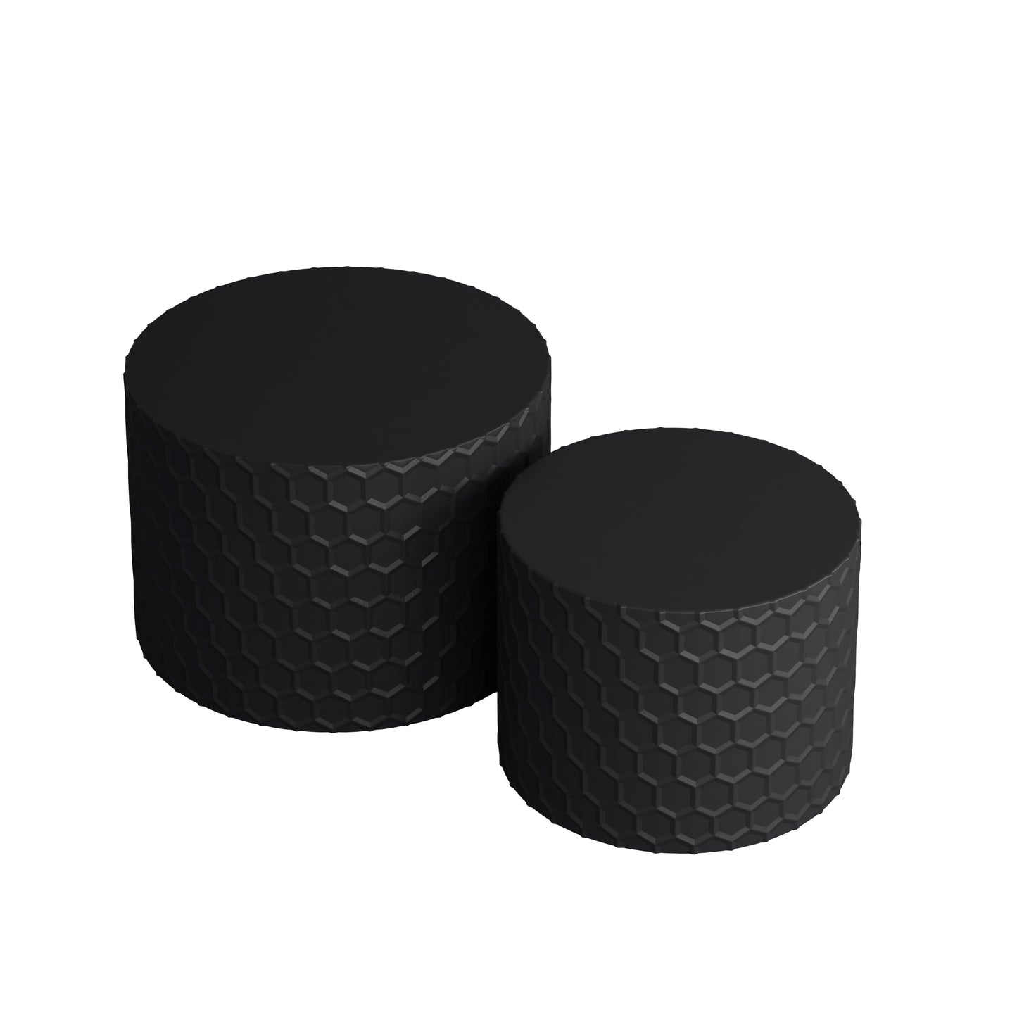 Stylish and Minimalist Nesting Coffee Table Set with Honeycomb Design, Modern Round Coffee Table, Drum Circle Coffee Table for Living Room, Bedroom, Black(Set of 2 Pieces)