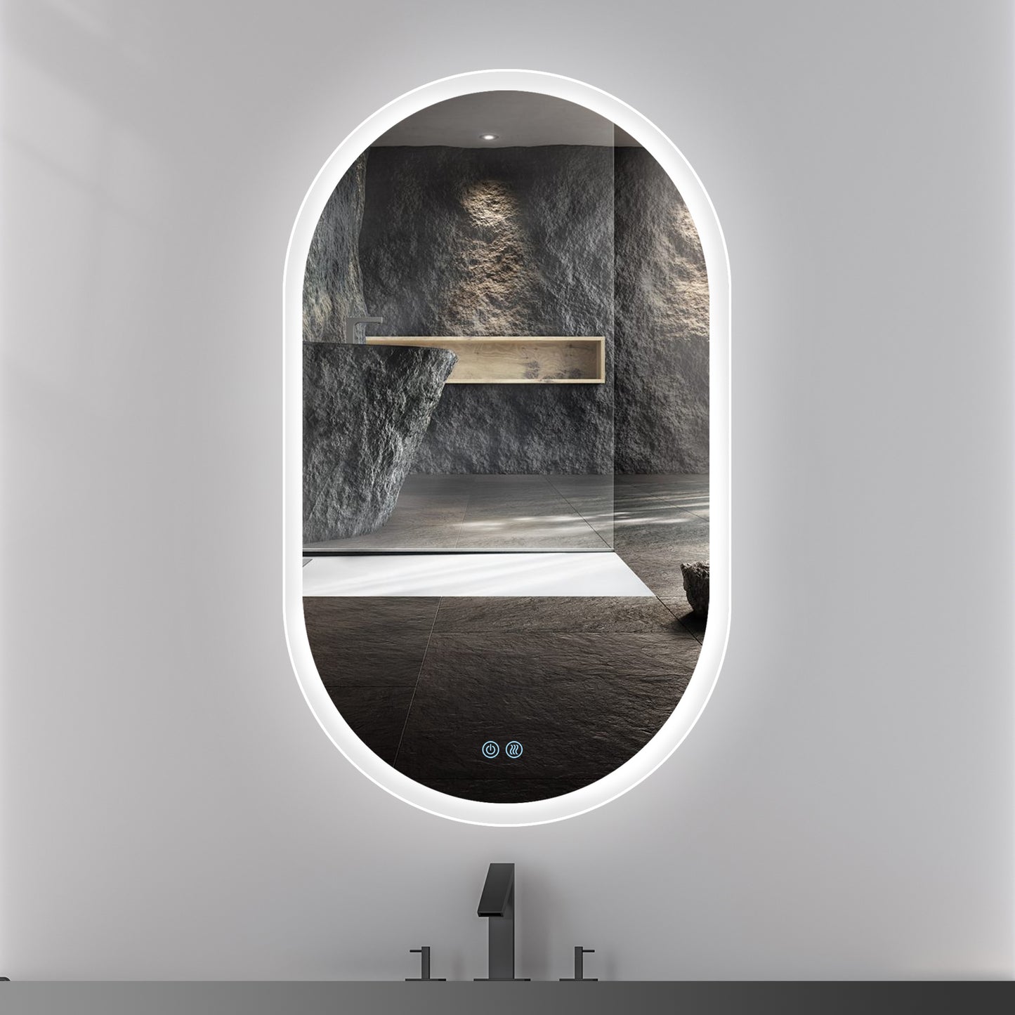 36X24 Inch Bathroom Mirror with Lights, Anti Fog Dimmable LED Mirror for Wall Touch Control, Frameless Oval Smart Vanity Mirror Vertical Hanging