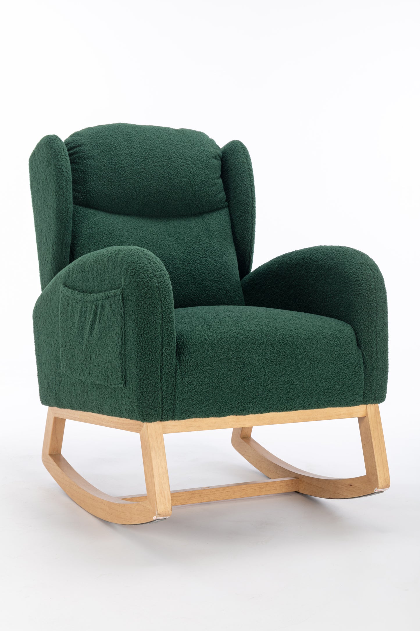 049-Teddy Fabric Rocking Chair With Packet Wood Legs,Green