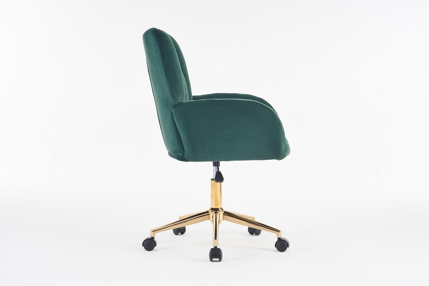 005-Velvet Fabric 360 Swivel Home Office Chair With Gold Metal Base And Universal Wheels,Green