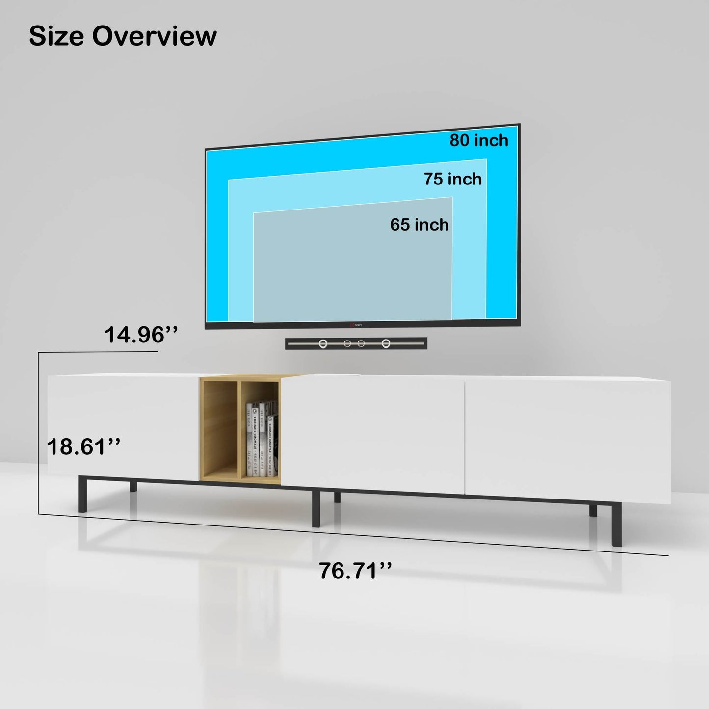 [Video] TV Console with Big Storage Cabinets, Modern TV Stand with Yellow and Ivory Contrasting Colors, Wireless Charging Entertainment Center for Living Room and Bedroom(White, for 80 inches)