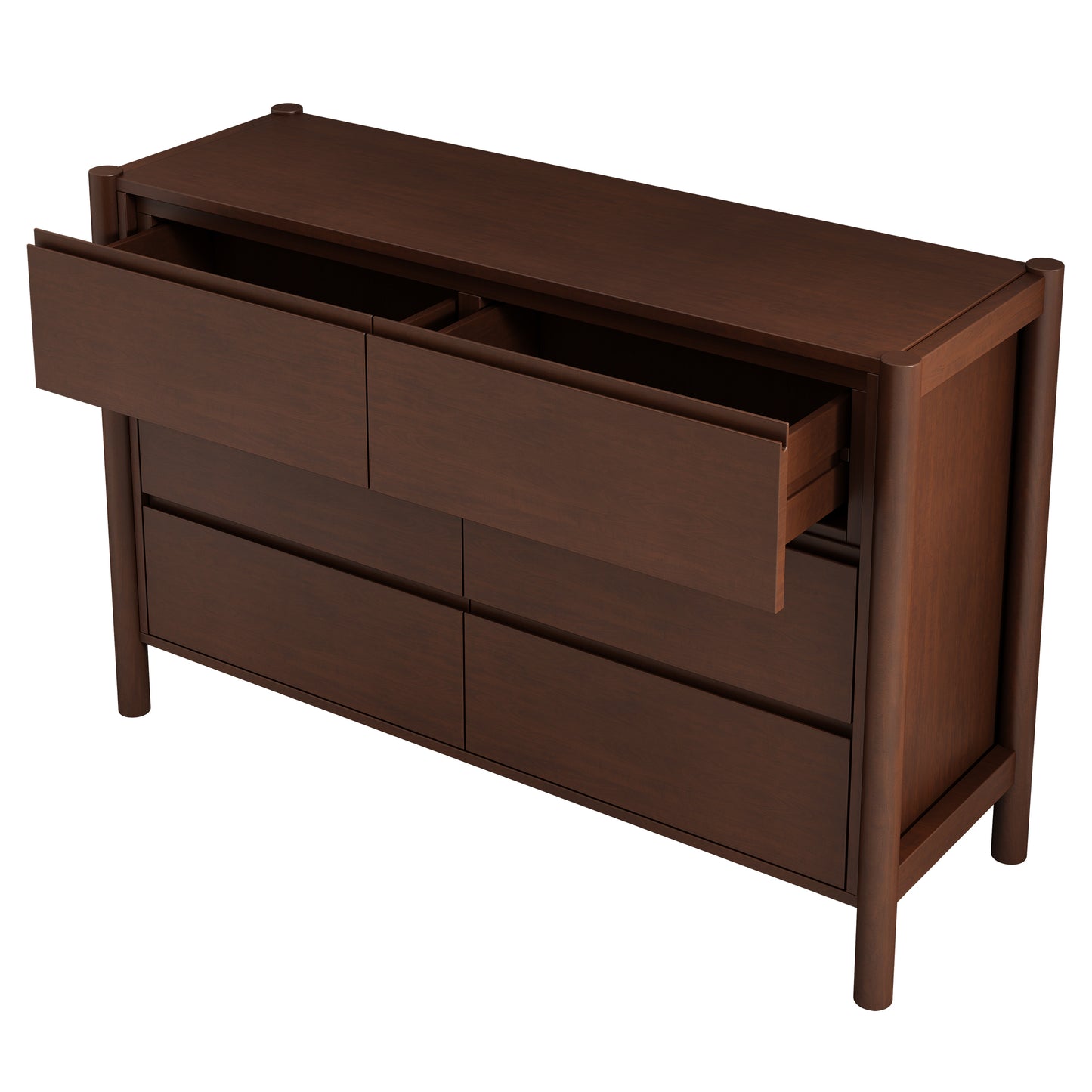 Mid Century Modern Wood 6-Drawer Dresser Storage Cabinet for Bedroom, Living Room, Rich Walnut