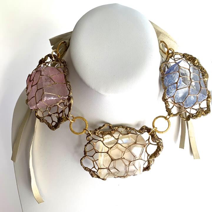 3 Pc Gold Mesh Pods Necklace in Pastels