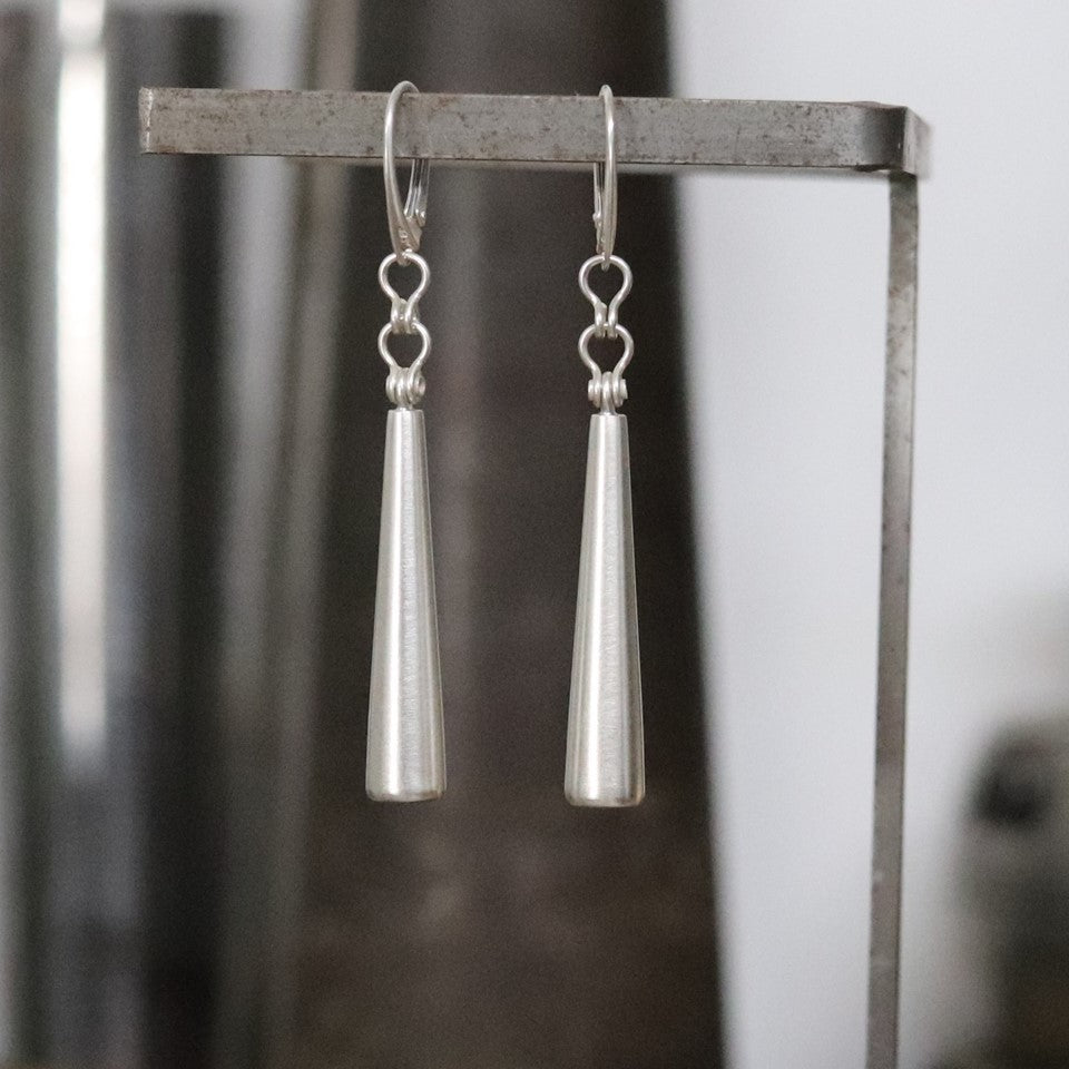 Chain Drop Bell Earrings|Brushed Sterling Silver|2 Links