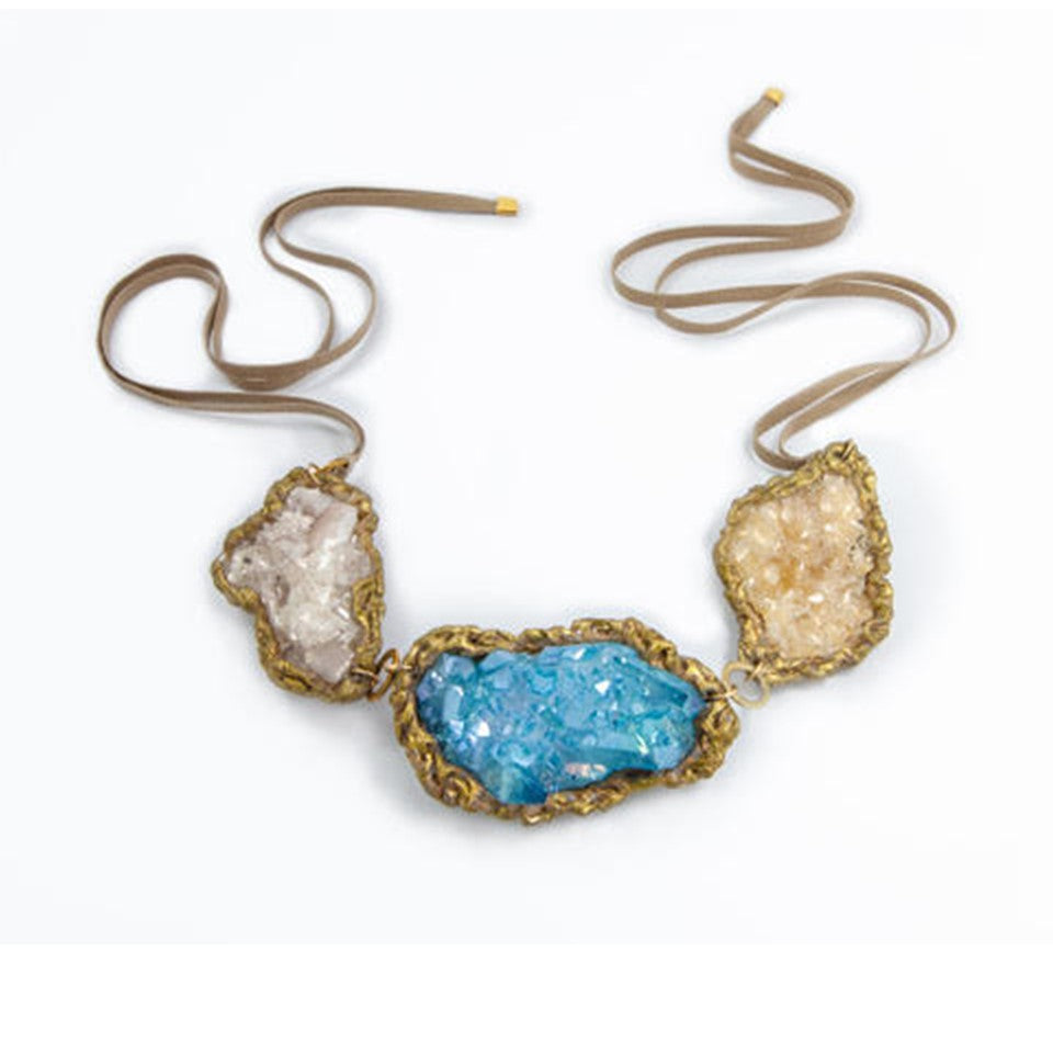 3 Pc Gold Mermaid Necklace with Aqua Aura
