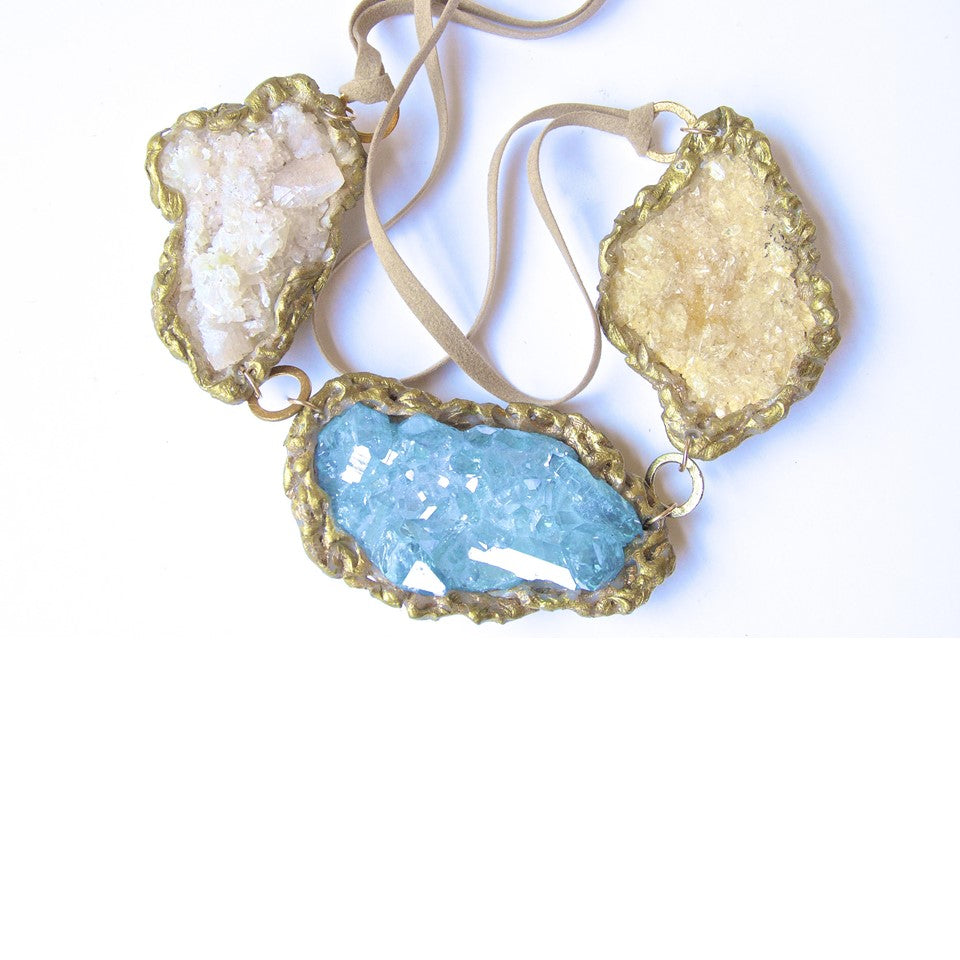 3 Pc Gold Mermaid Necklace with Aqua Aura