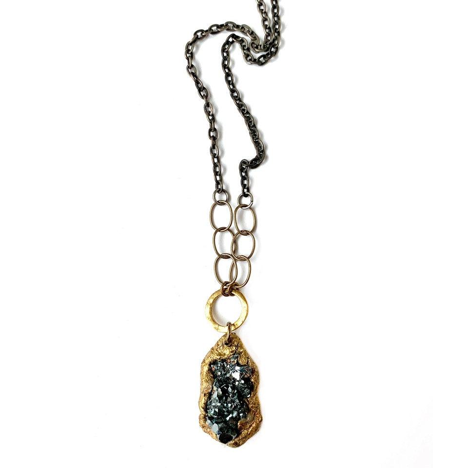 Hematite Pendant Necklace with Mixed Chain