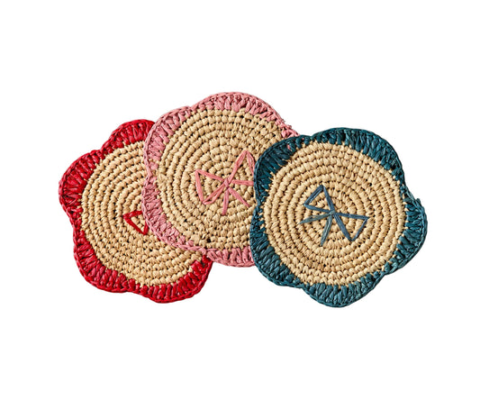 Handwoven Raffia Fringe Coaster by Payton James – Bohemian Candle Mat, Rustic Table Decor, Natural Raffia Palm