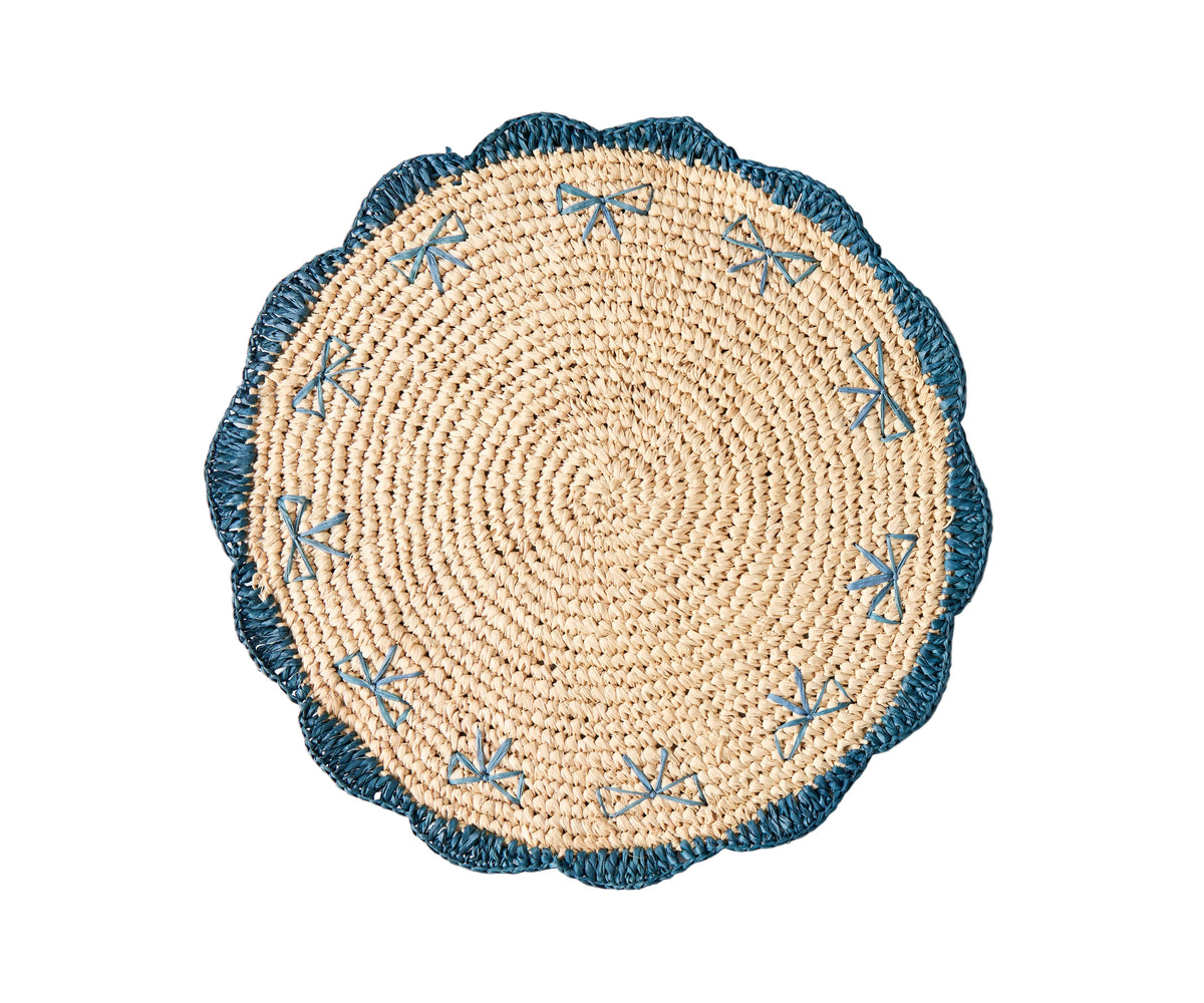 Payton James Handwoven Bow Placemats – Hand-Crocheted Raffia Palm Placemats – Unique Kitchen & Dining Table Decor – Handmade Tableware