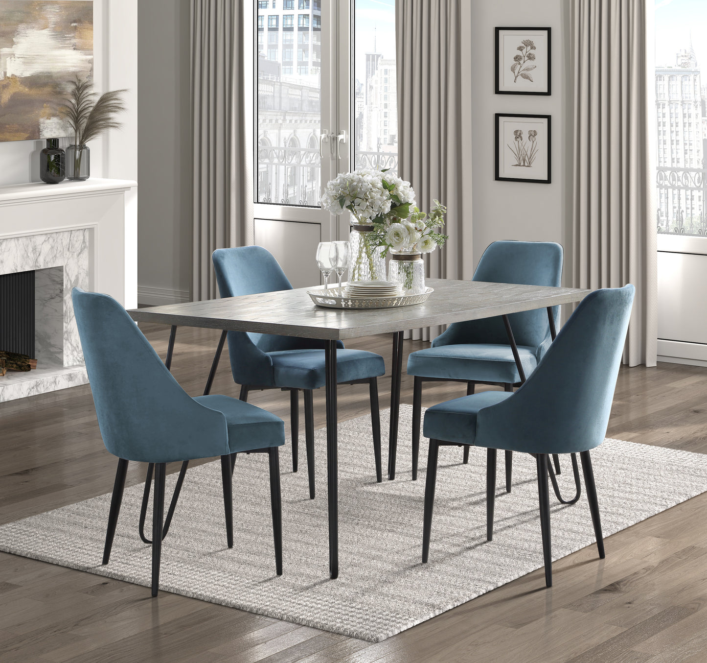 Modern Sleek Design Dining Table 1pc Light Gray Wooden Top Black Finish Metal Legs Dining Furniture