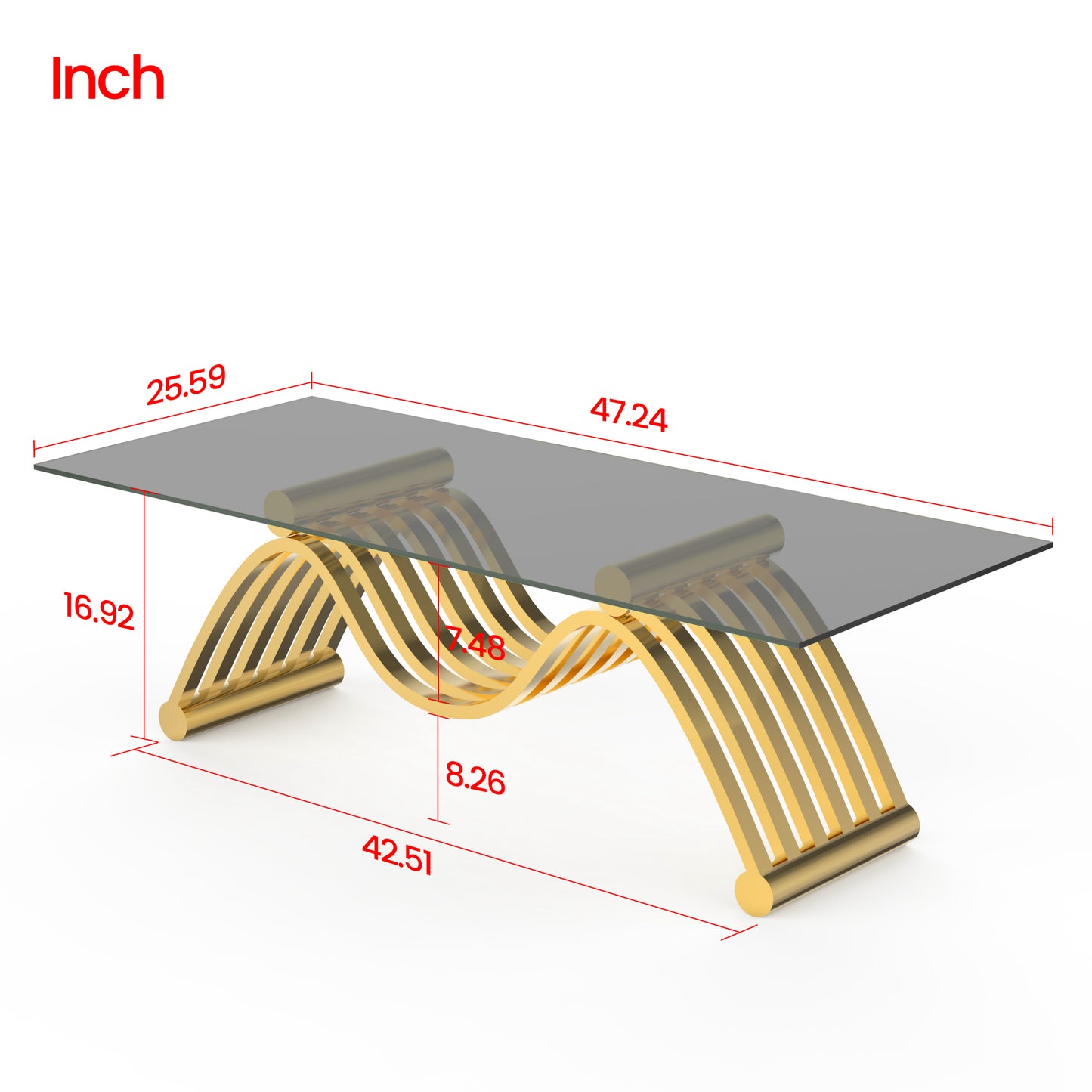 Modern Design GOLD Stainless Steel Frame Coffee Table Water Tempered Glass Coffee Table for Bedroom Living Room