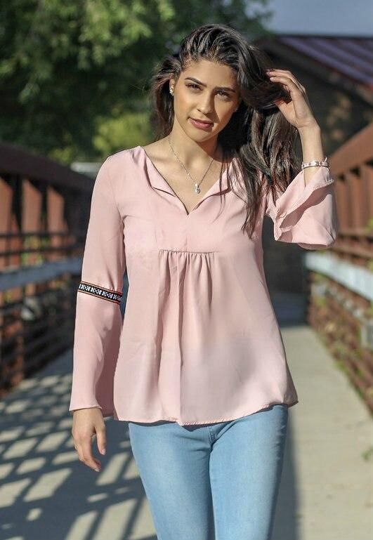 Whistling Dixie Dusty Pink Bell Sleeves Top