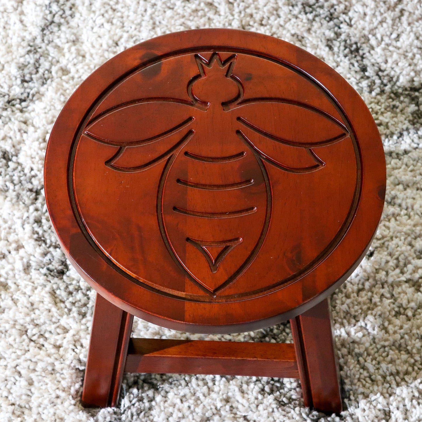 Carved Wooden Step Stool, Queen Bee, Cherry