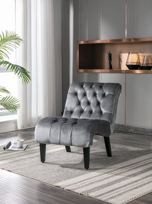 COOLMORE Modern Velvet Armless Accent Living Room Chair / Leisure Chair,Upholstered Fabric Button Comfortable Chair with Wooden Legs for Bedroom, Living Room, Office (Silver Velvet)