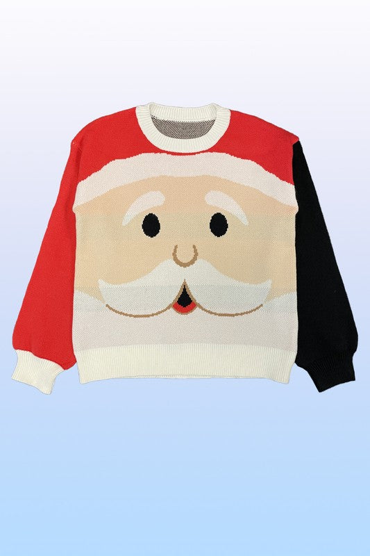 Santa face knit holiday sweater