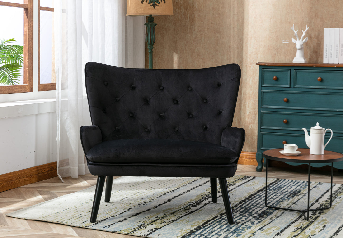 High Back Accent Chair .Comfortable Loveseat Fabric Padded Seat .Modern High Back Arm-sofa