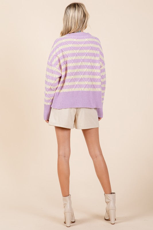 Plus Stripe Argyle Knit Sweater