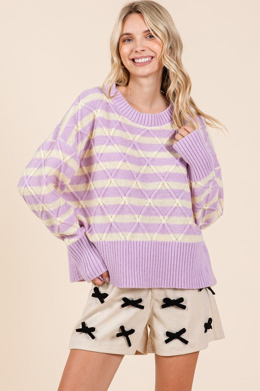 Plus Stripe Argyle Knit Sweater