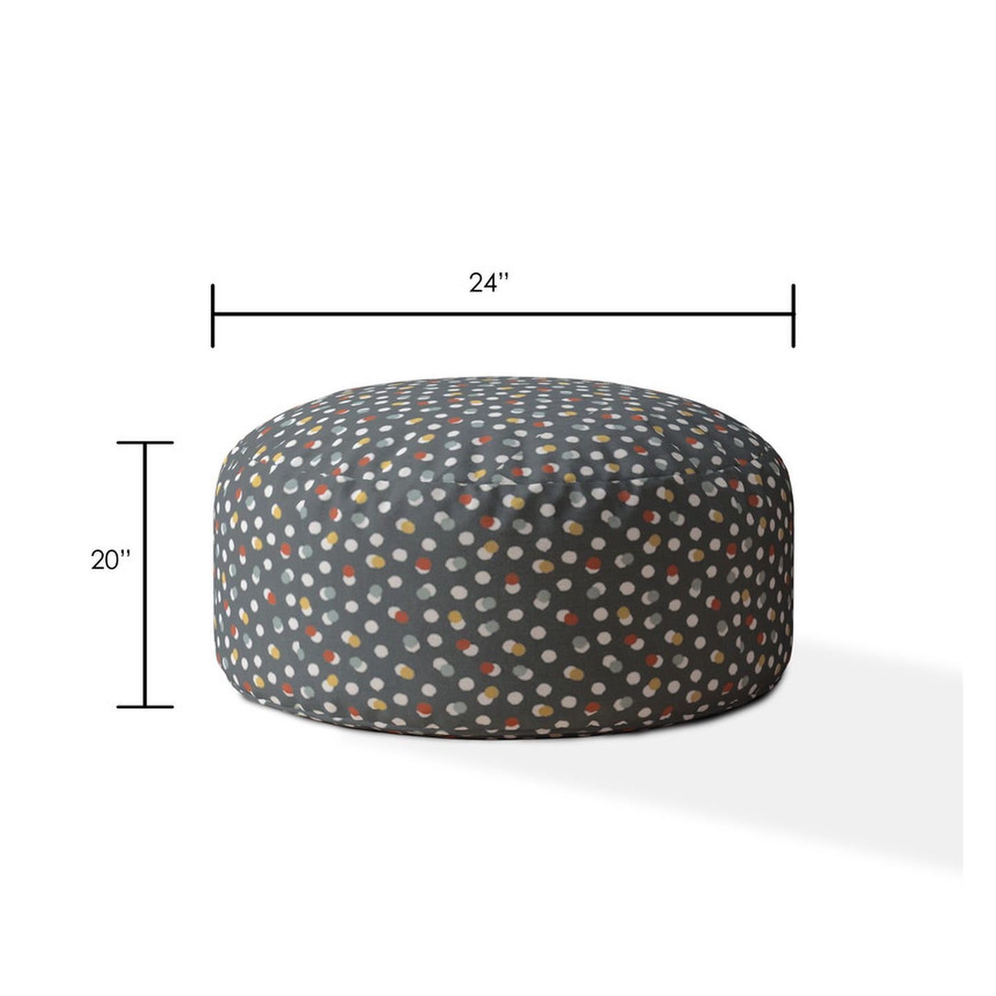 Indoor DANCING DOTS Greyish Blue Round Zipper Pouf - Cover Only - 24in dia x 20in tall