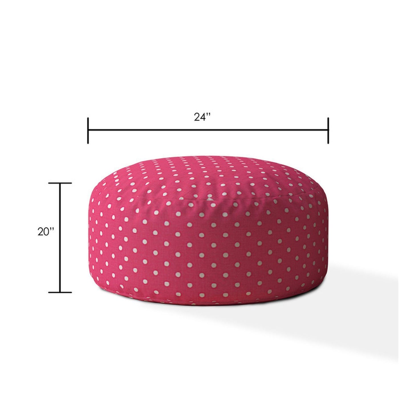 Indoor DINER DOT Hot Pink/White Round Zipper Pouf - Cover Only - 24in dia x 20in tall