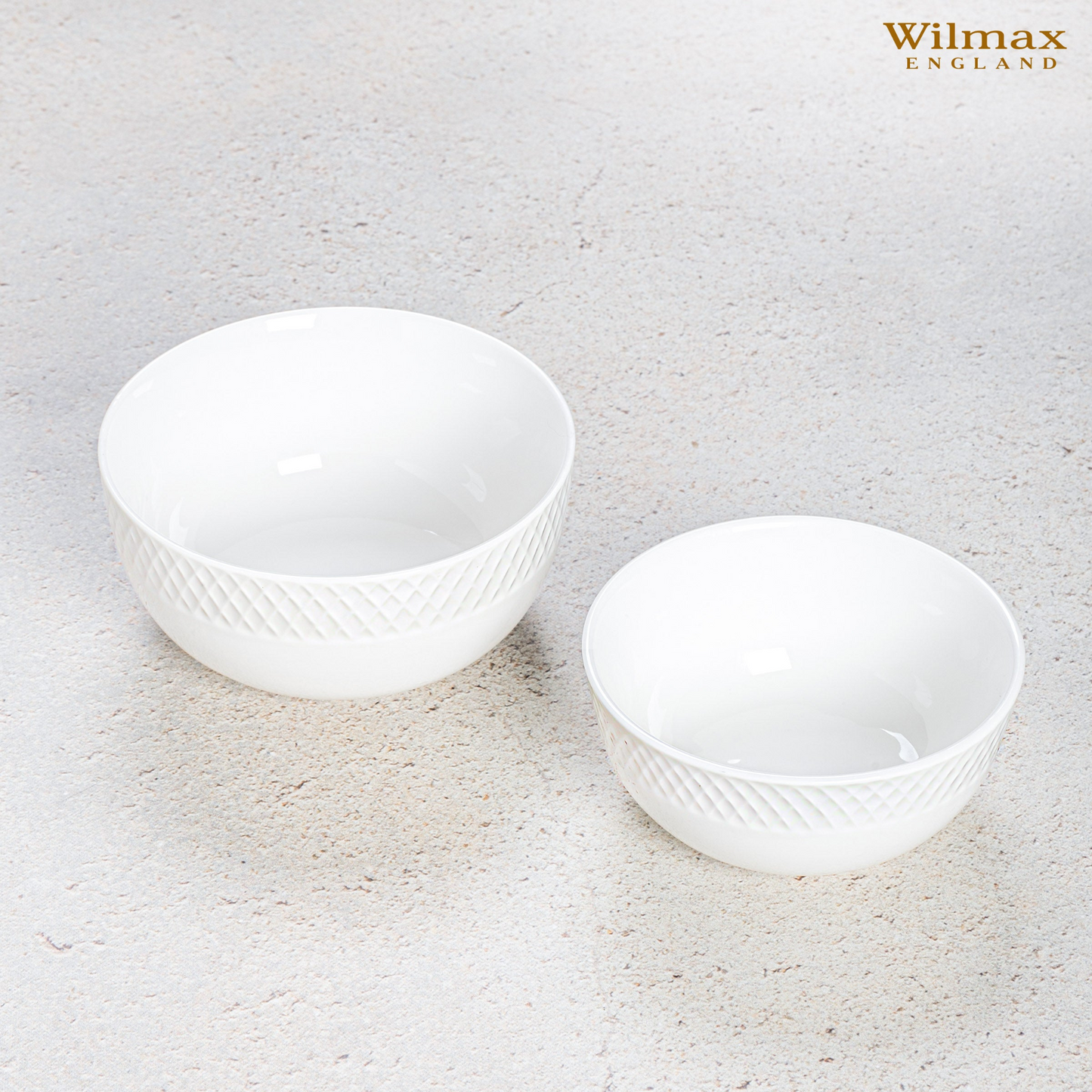 White Dining Bowls With Embossed Design, Set of Seven In A Gift Box