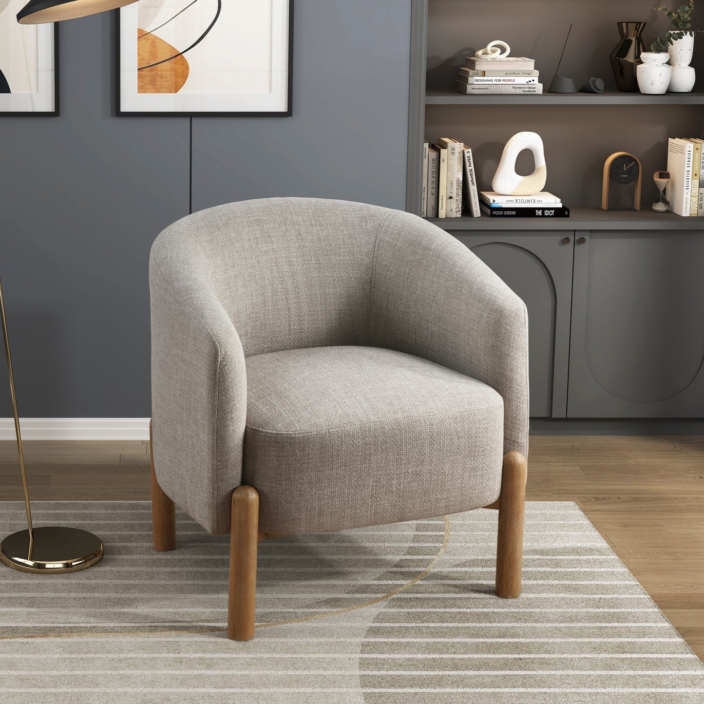 Style Comfort Accent Chair Taupe Upholstery Durable Frame Solid Wood Legs Contemporary Living Room Furniture 1pc