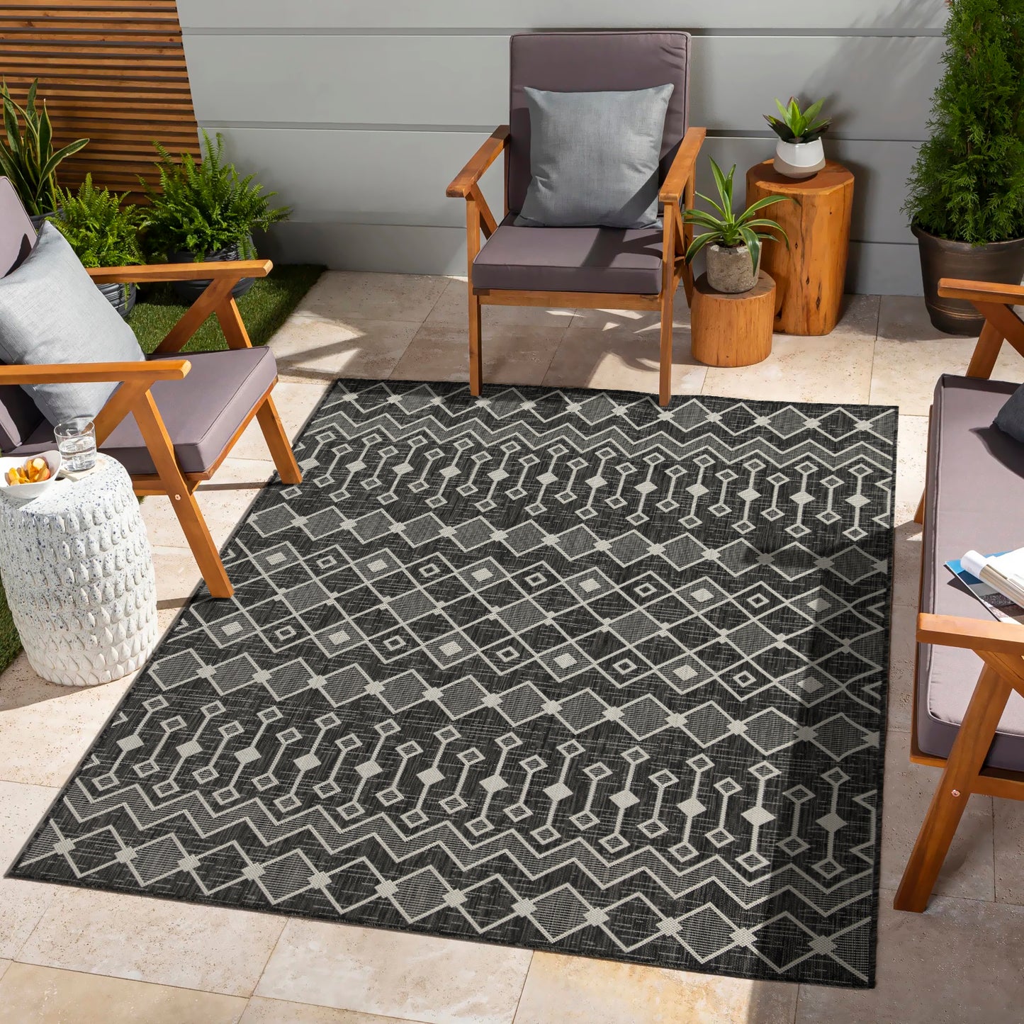 Sunshine GC_HAR2020 Anthracite 5 ft. 3 in. x 7 ft. 3 in. Indoor/Outdoor Area Rug