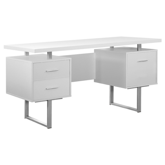 "24"" White Rectangular Computer Desk With Three Drawers"