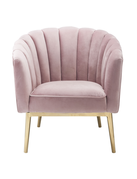 "31"" Pink And Copper Velvet Tufted Barrel Chair"