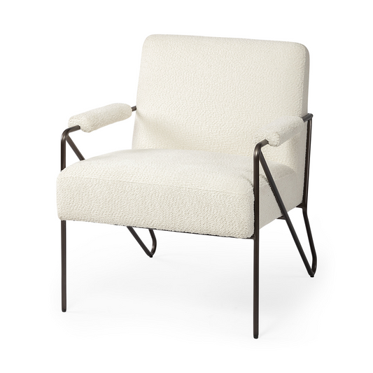 "31"" Off White And Brown Cotton Blend Arm Chair"