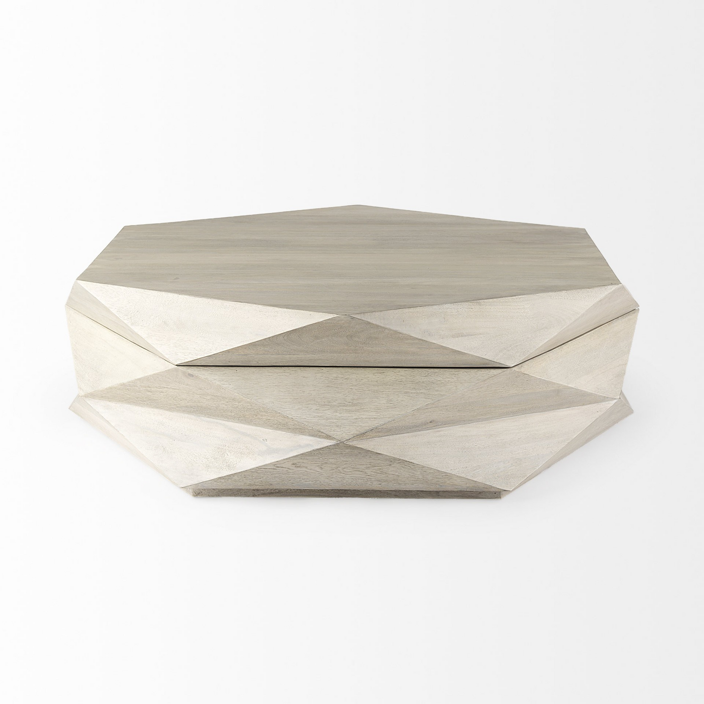 "Mod Geometric Whitewash Solid Wood Coffee Table"