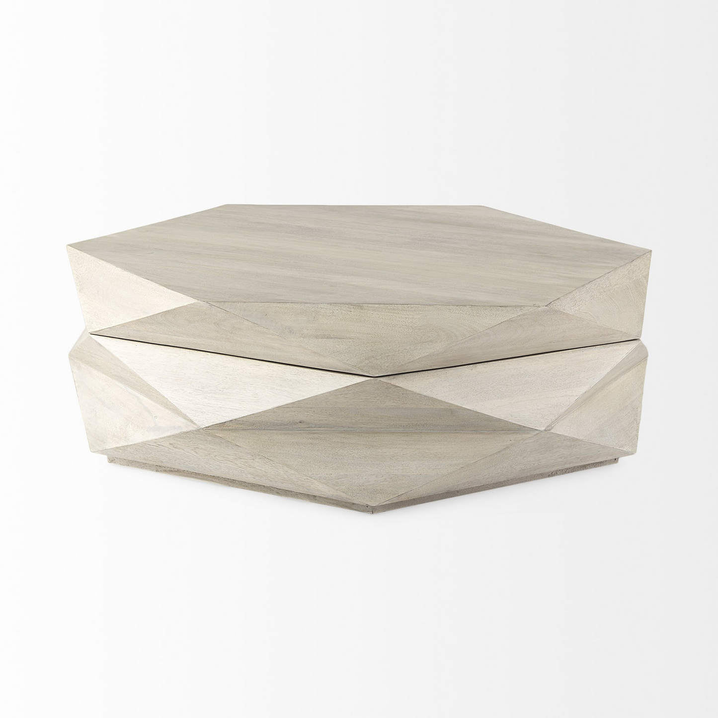 "Mod Geometric Whitewash Solid Wood Coffee Table"