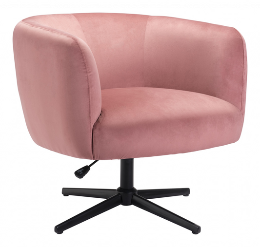 "30"" Pink And Black Velvet Swivel Barrel Chair"