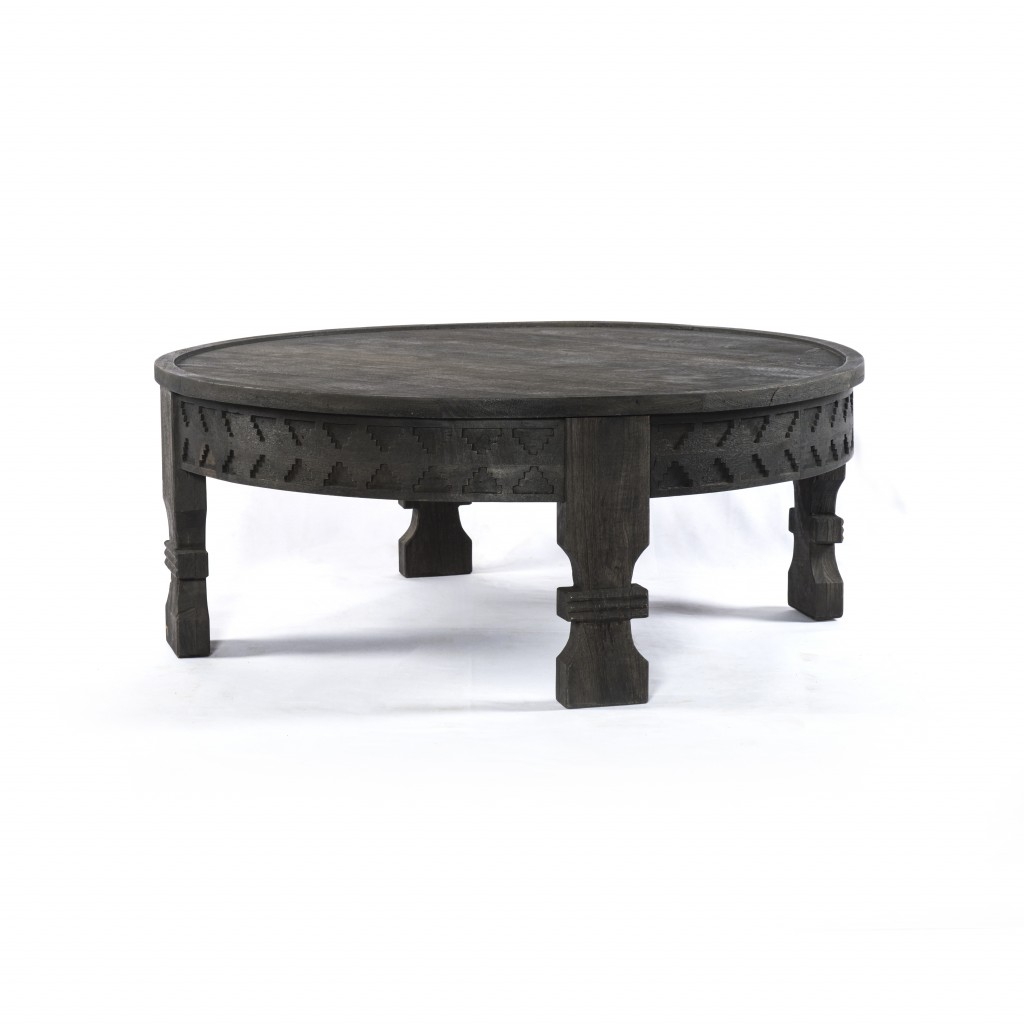 "Black Carved Round Wooden Coffee Table"