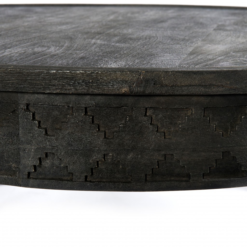 "Black Carved Round Wooden Coffee Table"
