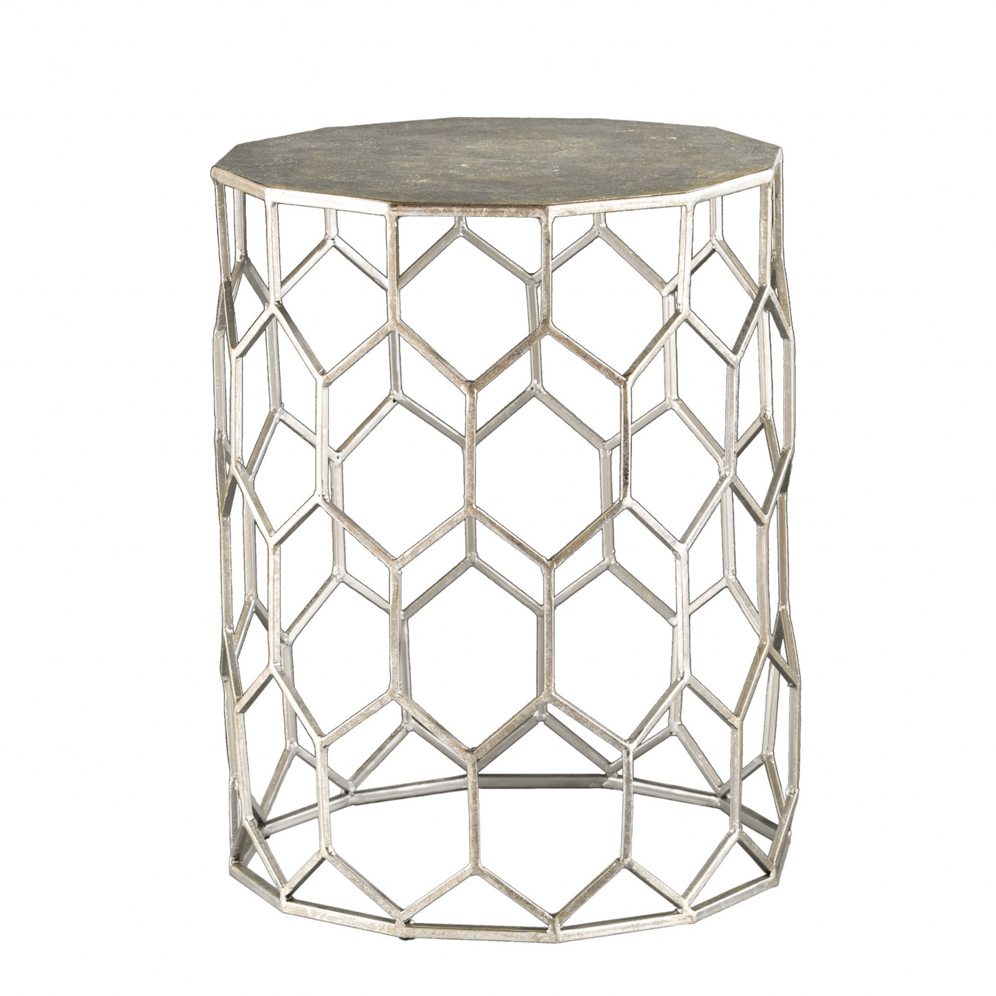 "18"" Antiqued Gold Honeycomb Hexagonal End Table"