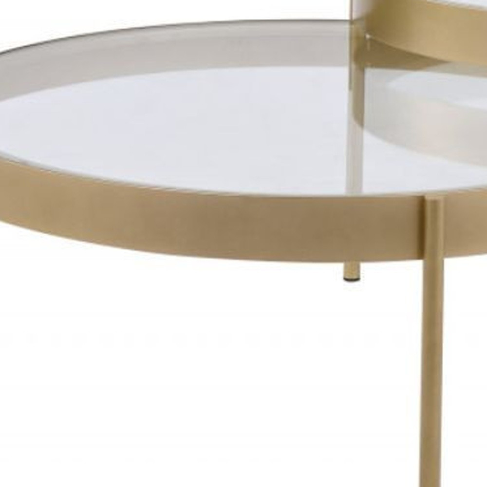 "36"" Gold And Clear Glass Round Nested Coffee Tables"