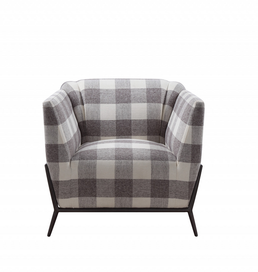 "32"" Grey And Light Grey 100% Polyester And Brown Patchwork Club Chair"
