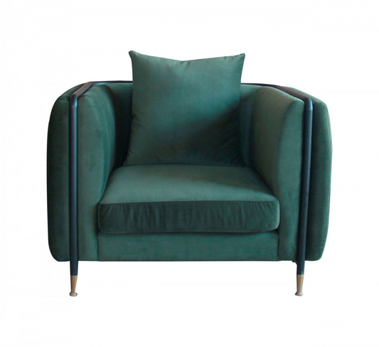 "32"" Green Velvet And Black Solid Color Arm Chair"