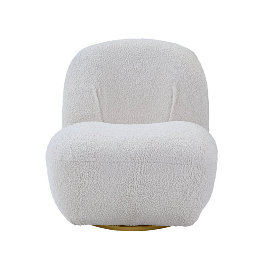"32"" White Sherpa Solid Color Swivel Slipper Chair"