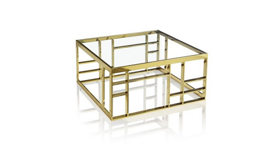 "40"" Gold And Clear Glass Square Coffee Table"