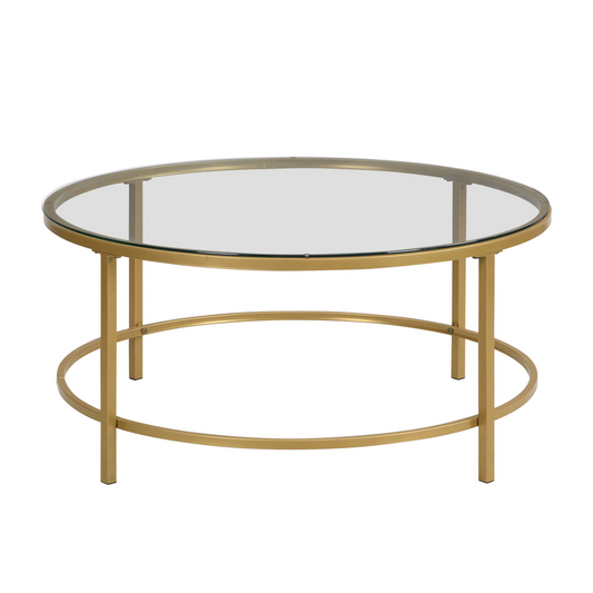 "36"" Gold And Clear Glass Round Coffee Table"