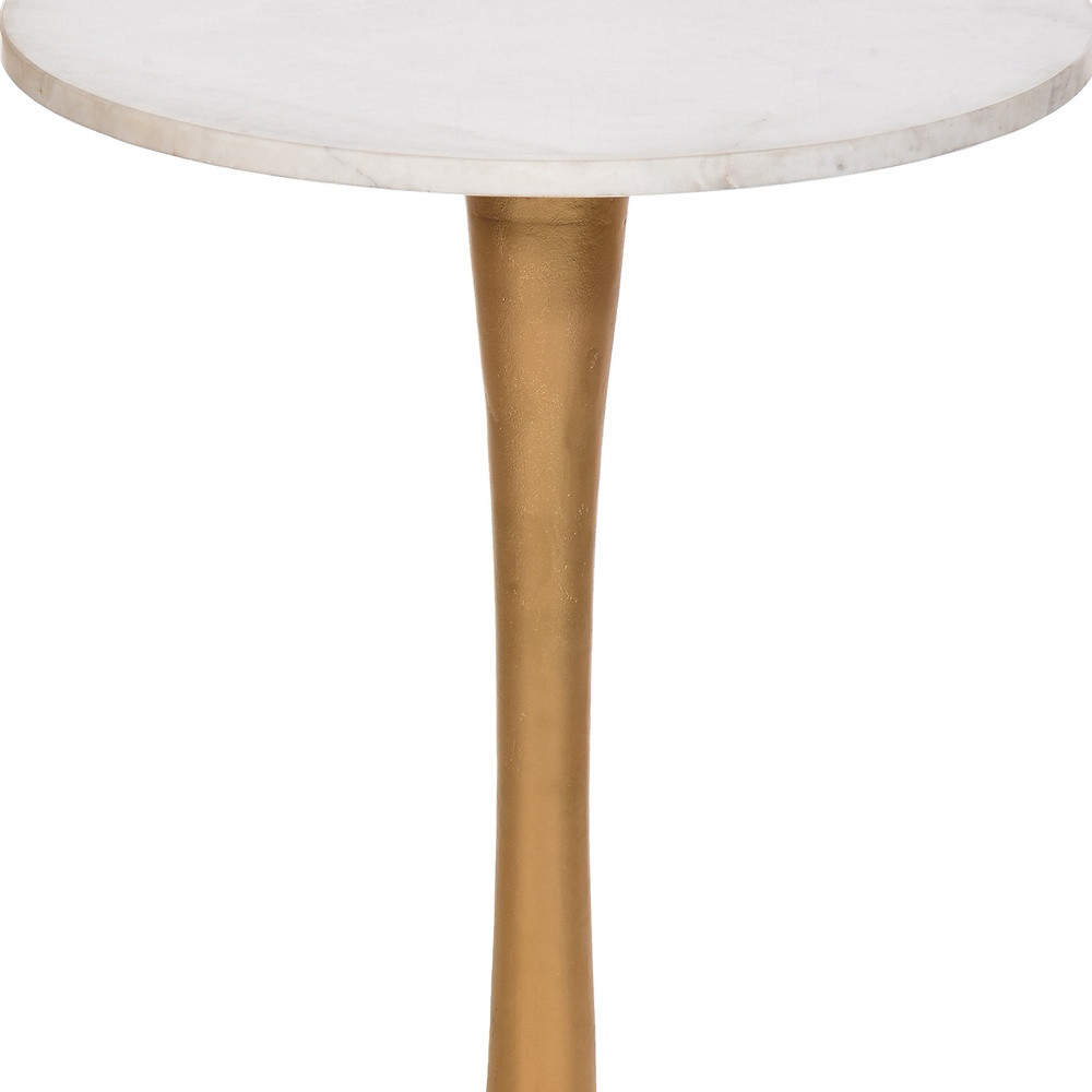 "19"" Gold And White Marble Round End Table"