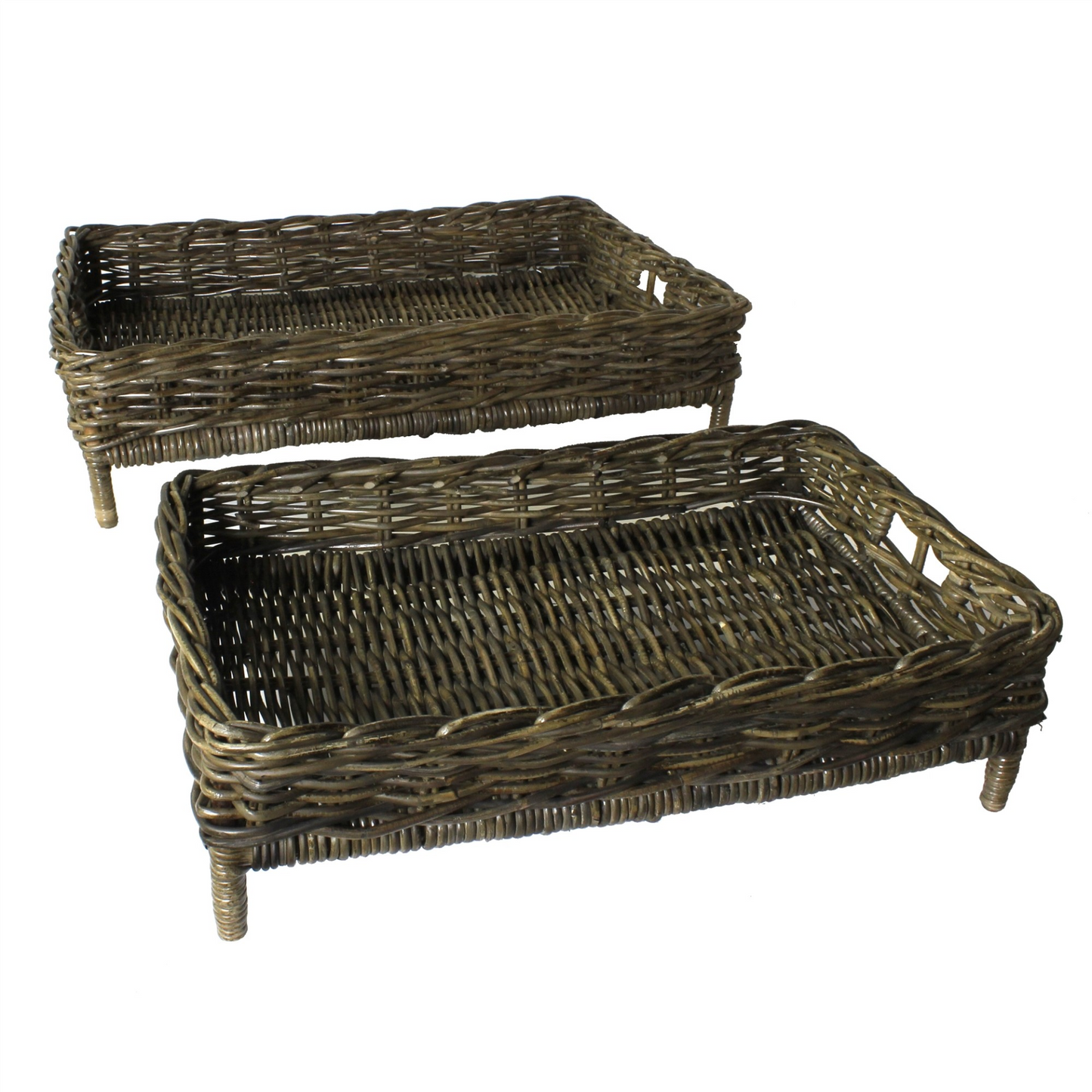 "Set of Two Brown Rattan Trays"