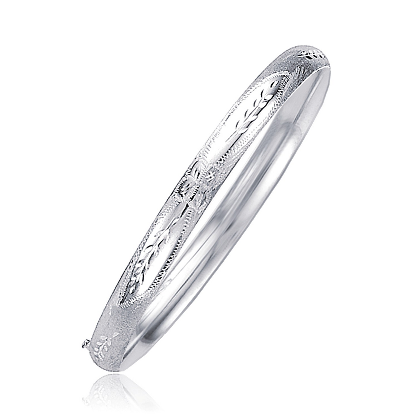 Classic Floral Carved Bangle in 14k White Gold (5.0mm)